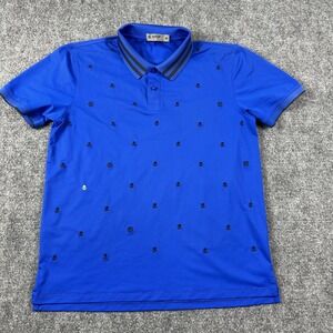 G/FORE Polo Shirt Mens Medium Blue Skull Print Golf Performance Stretch Top